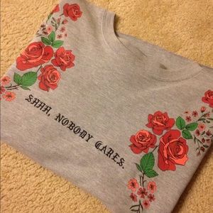 Gray Sweater With Rose Detail